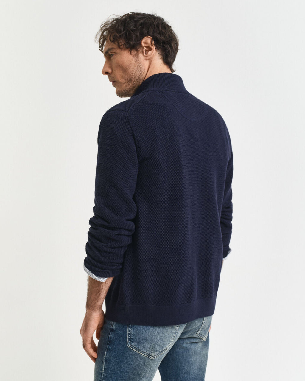 Cotton Pique Zip Cardigan