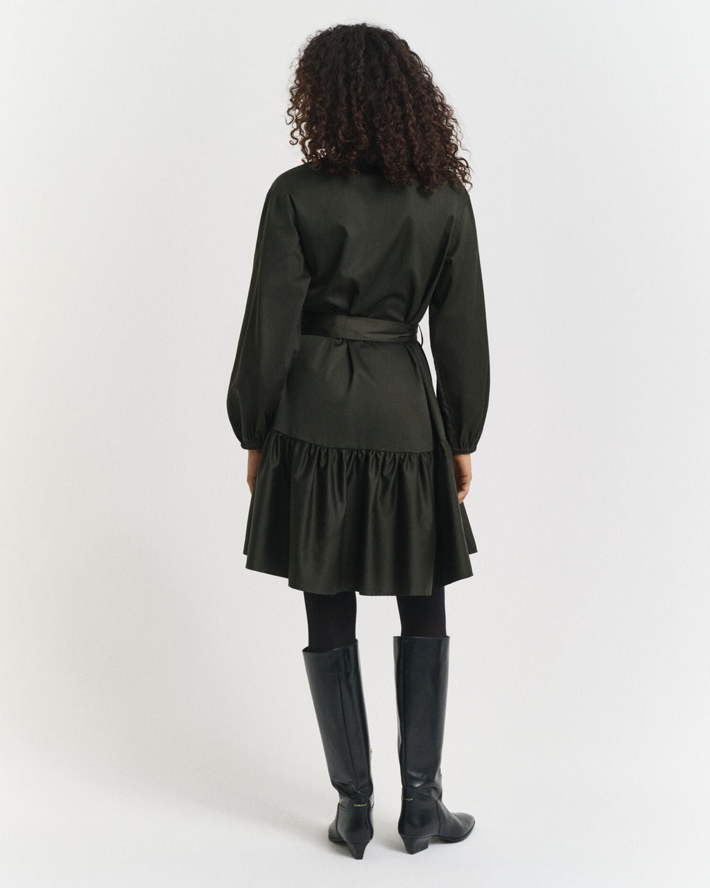 Cotton Satin Long Sleeve Dress